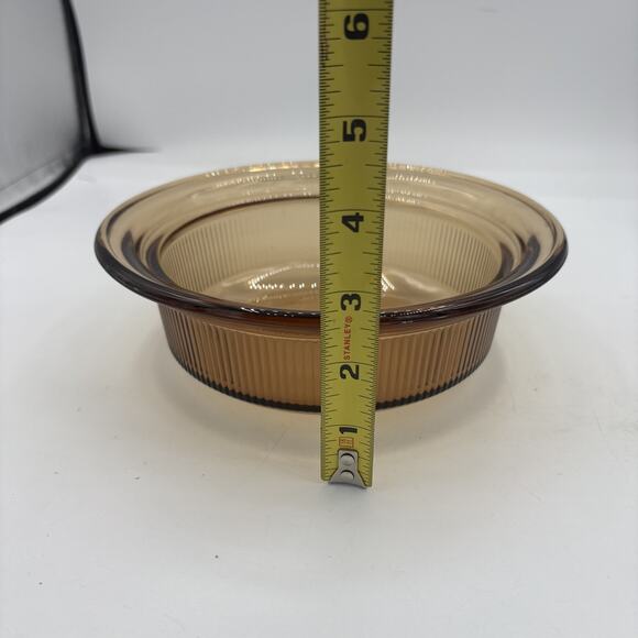 Vintage Vision Corning USA Ribbed Glass Casserole Bowl Amber V-30-B‎ - Picture 3 of 8